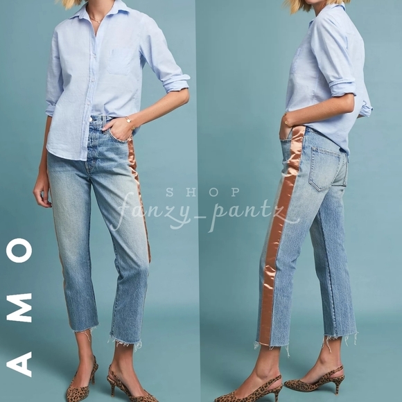 NWT AMO Denim Ribbon Loverboy Jeans 26 Cropped - Picture 3 of 12